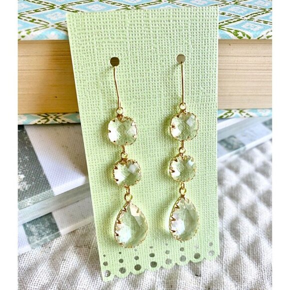 New Clear Faceted Crystals & Gold Tone Sparkle Statement Earrings - 2.75" - Picture 4 of 5
